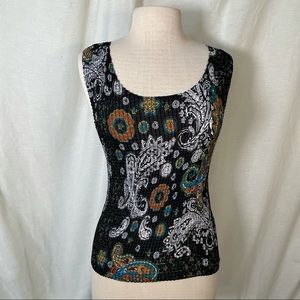 Sleeveless Black Top w/ Paisley Pattern